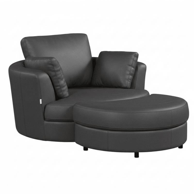 Cuddle Swivel Chair & Ottoman in Leather – Artisan Stone