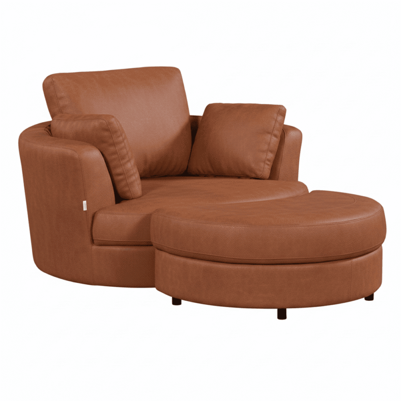 Cuddle Swivel Chair & Ottoman in Leather – Artisan Tan