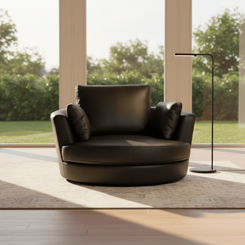 Alternative view of Cuddle Swivel Chair in Leather – Artisan Charcoal