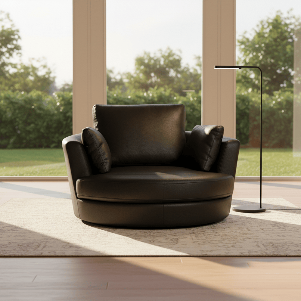 Cuddle Swivel Chair in Leather – Artisan Charcoal - Image 2